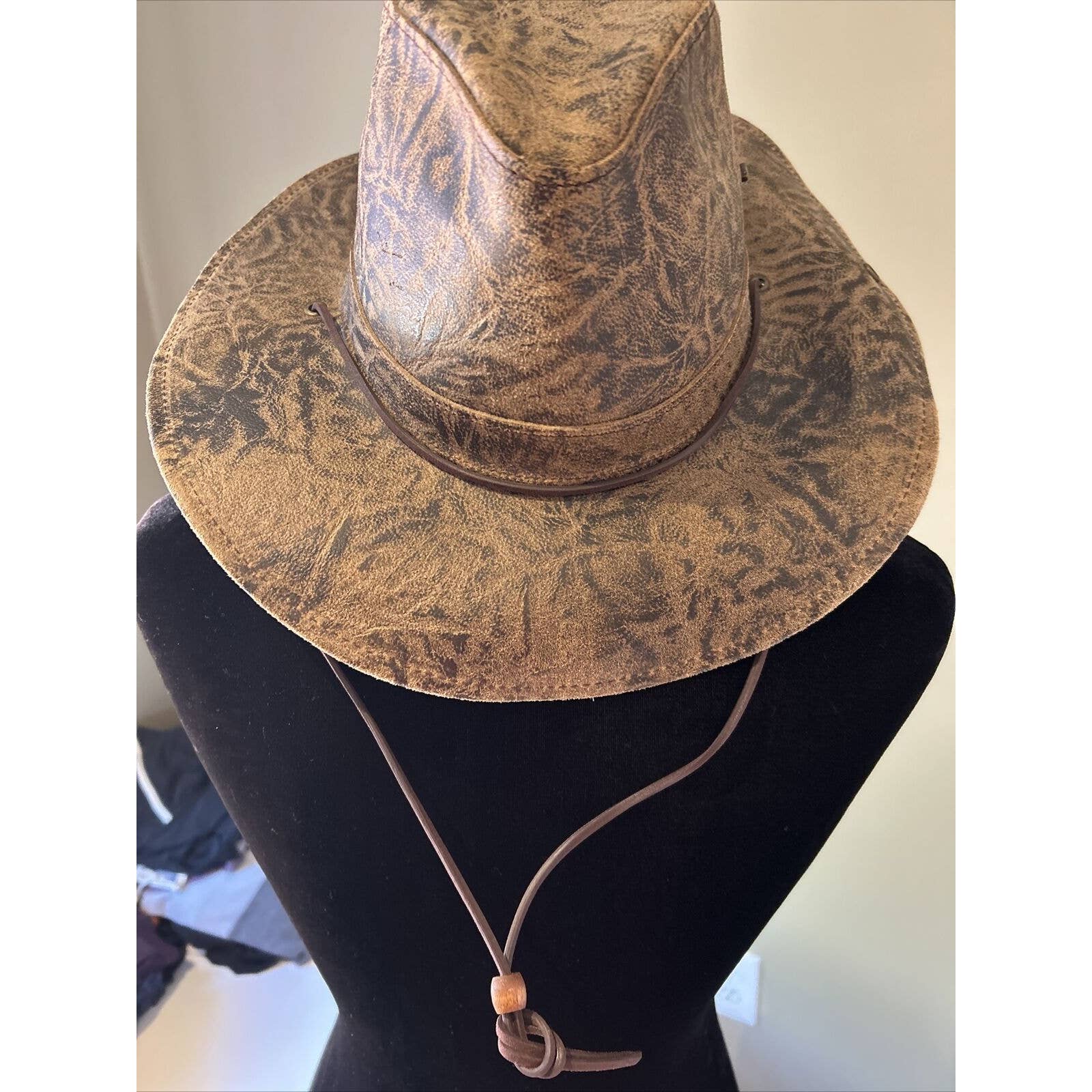 Henschel Hat Unisex Large Brown Black Leather Cowboy Western Side Snap Strap New